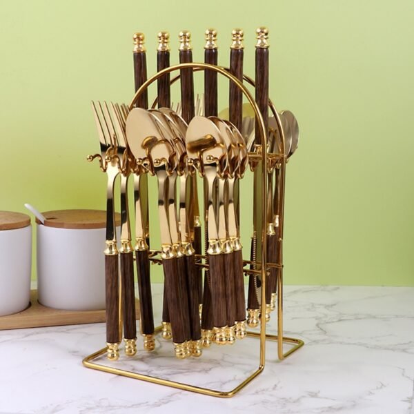 24-Piece Stainless Steel Cutlery Set with Golden Dessert Spoon - Image 2