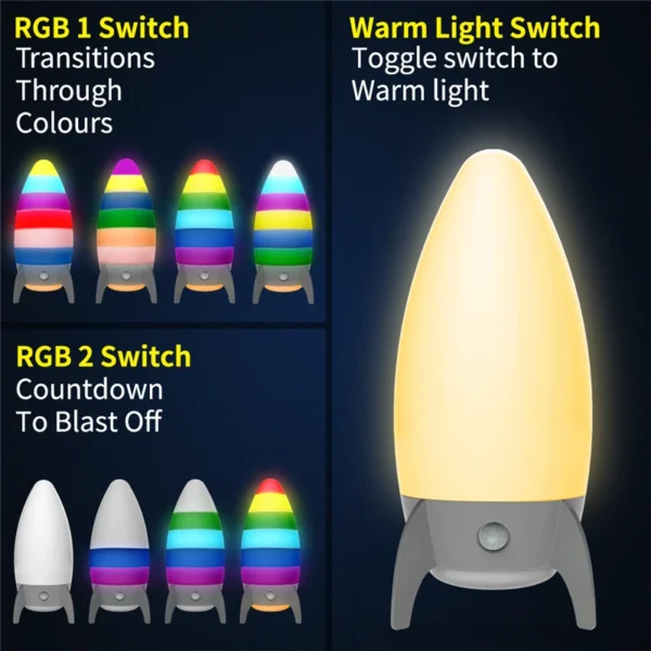LED Rocket Lamp - RGB USB Night Light - Image 3