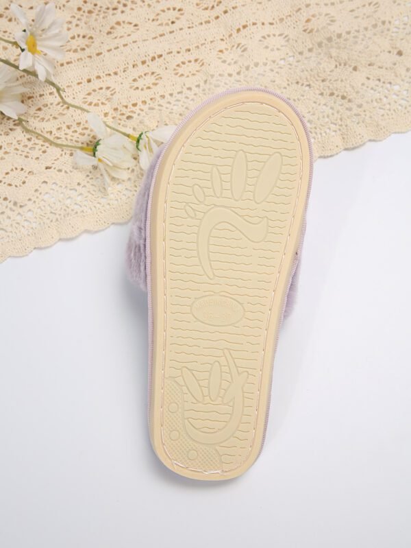 Women’s Heart-Shaped Fluffy Flat Slippers, Rabbit Fur Cotton Design - Image 4