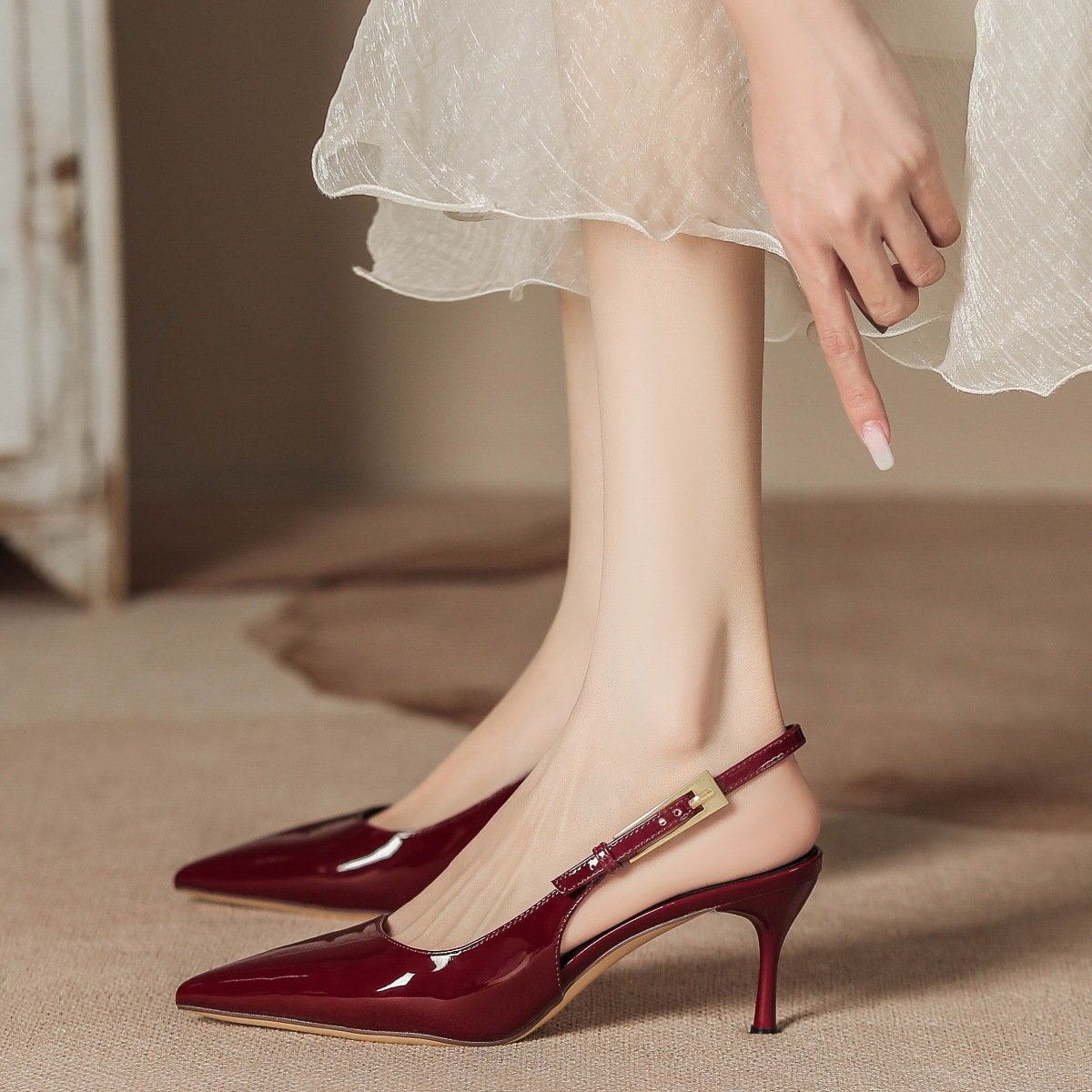 Women's High Heel Pointed Toe Ankle Strap Pumps - Image 7