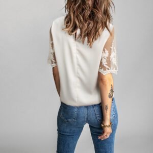 Alternative view of Lace Short-Sleeved Top WomenSolid Color Casual Chiffon Shirt