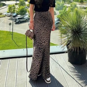 Leopard Print Satin Skirt