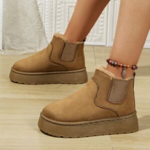 Women’s Platform Snow Boots, Slip-On Round Toe Cotton Shoes