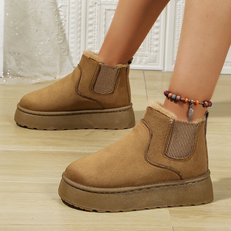 Women’s Platform Snow Boots, Slip-On Round Toe Cotton Shoes