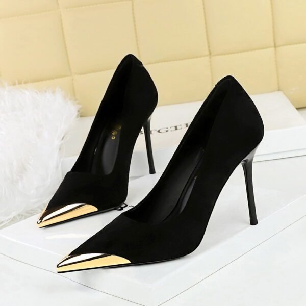 Cocktail Women Shoes Leopard Print High Heels Stiletto Suede Shallow Mouth Metal Pointed Toe Pumps Super High Heel - Image 4