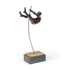 Alternative view of Bronze Pole Vaulting Man Sculpture Modern Tabletop Decor