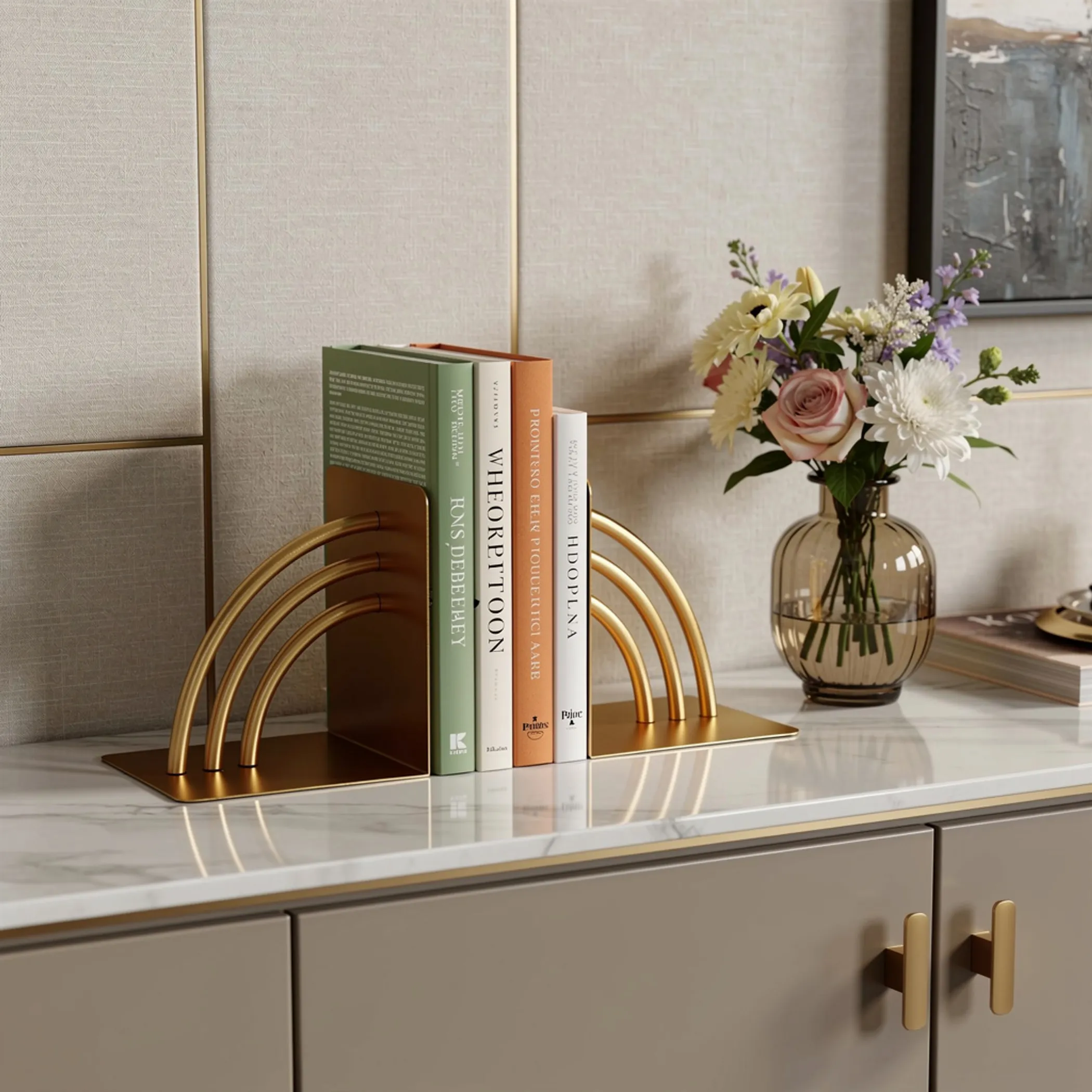Gold Metal Geo Arch Decorative Bookends Set