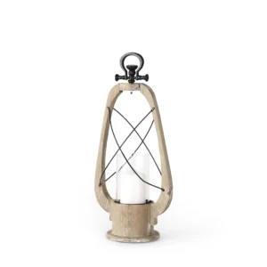 Alternative view of Wood Metal Lantern Candle Holder 21 Inch Tabletop Decor