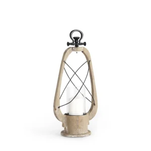 Wood Metal Lantern Candle Holder 21 Inch Tabletop Decor - Image 4