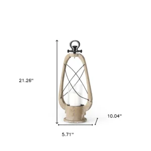 Wood Metal Lantern Candle Holder 21 Inch Tabletop Decor - Image 5