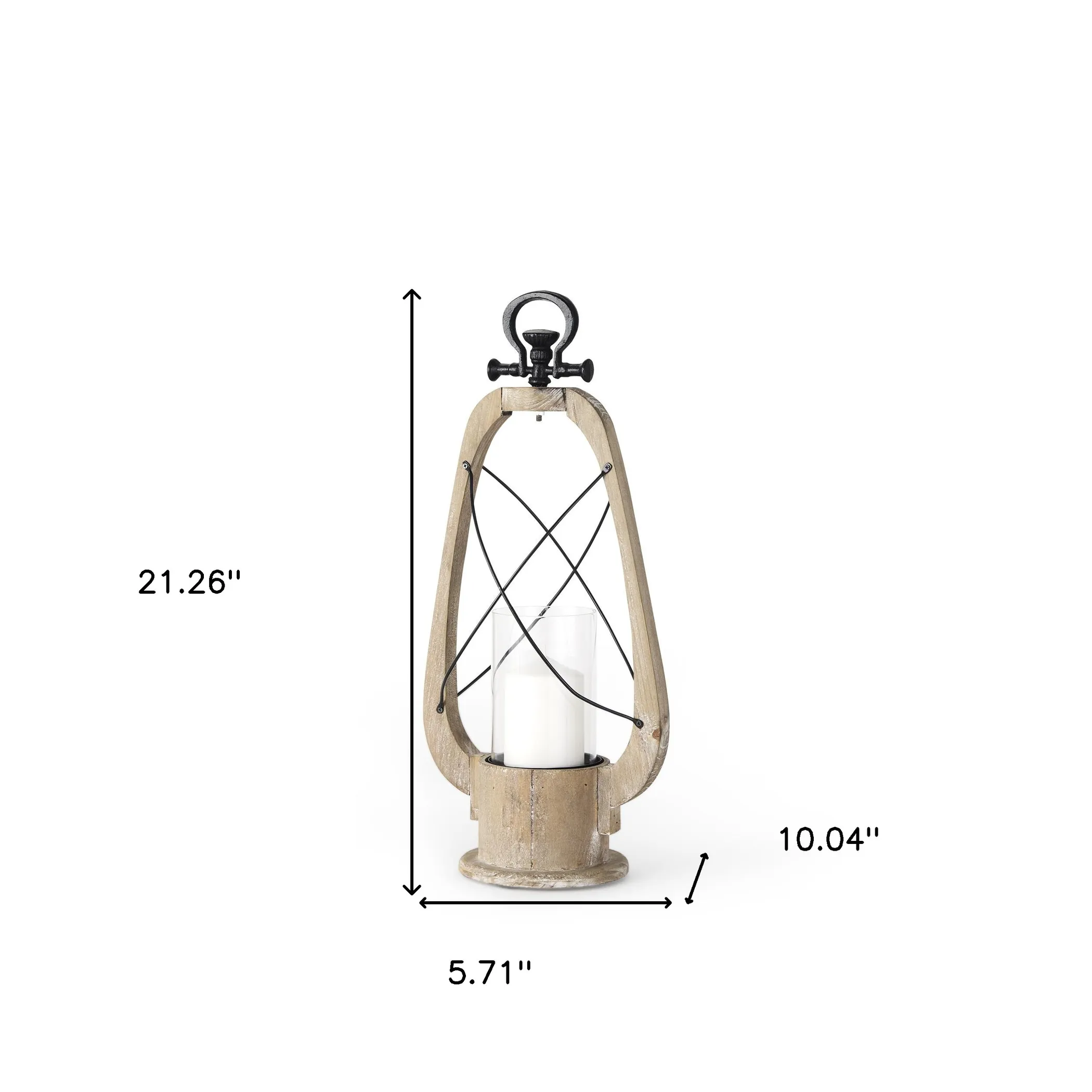 Wood Metal Lantern Candle Holder 21 Inch Tabletop Decor - Image 5