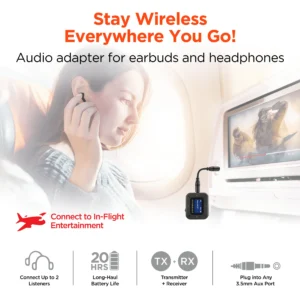 Alternative view of Bluetooth Flight Audio Adapter Transmitter Receiver