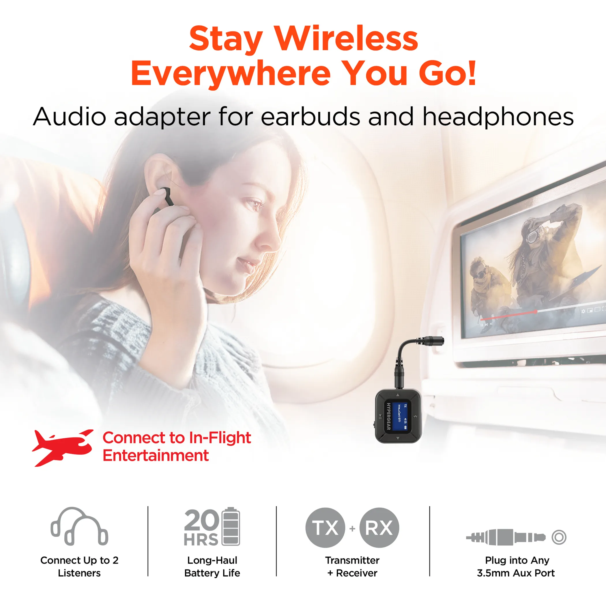 Bluetooth Flight Audio Adapter Transmitter Receiver - Image 2