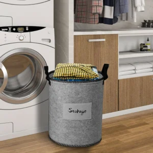 Felt Gray Laundry Hamper and Storage Bin - Image 5