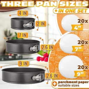 Alternative view of Cake Springform Pan Set of 3 (4  7  9 ) With 60 Parchment Paper Non Stick Round Cake Pans Sets for Baking Spring Pans for Baking Cheesecake Cake Bakin