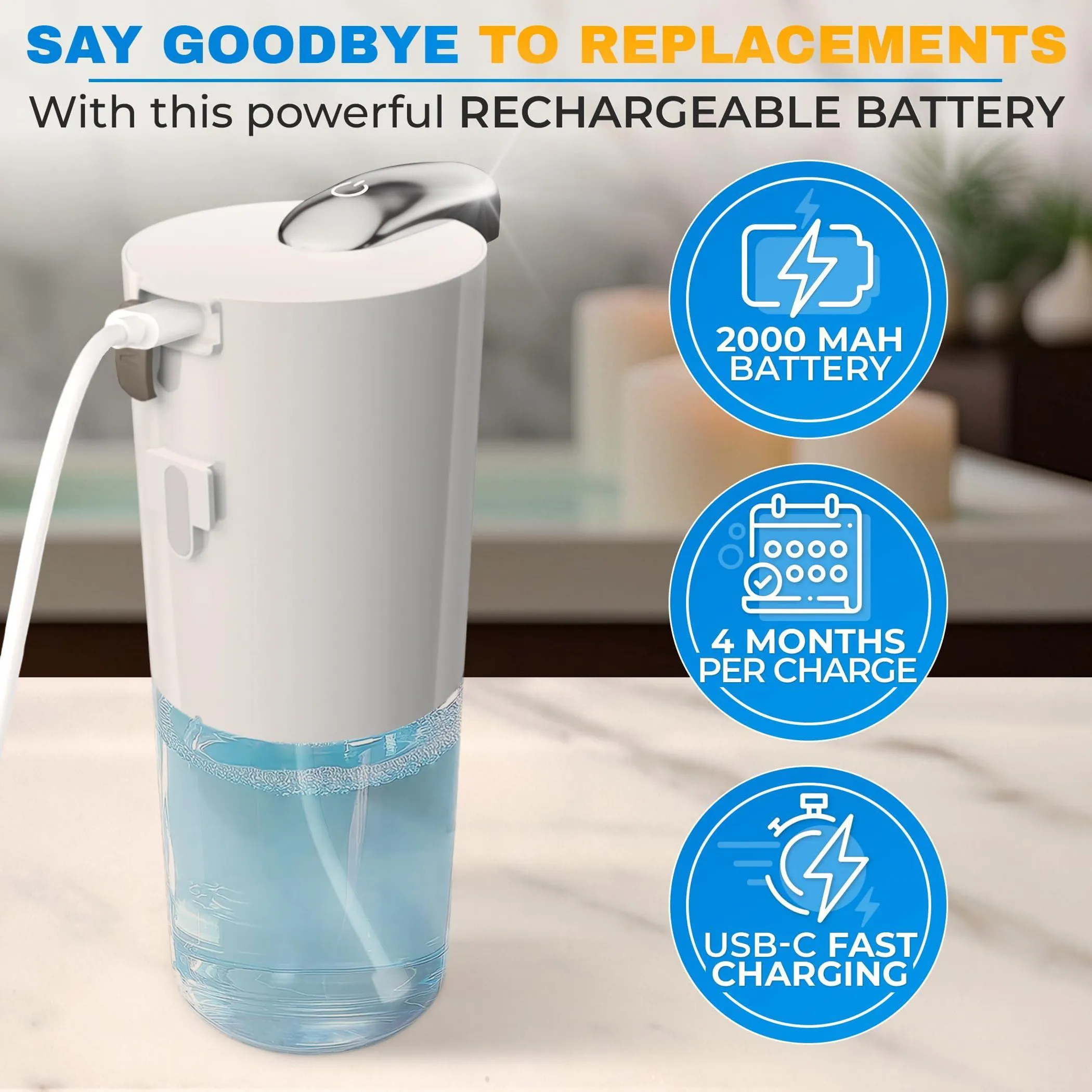 Automatic Soap Dispenser Touchless 13.5 Oz Automatic Hand Soap Dispenser 4 Level Adjustable Foaming Rechargeable & Long Lasting Good for Kitchen Bathr - Image 3