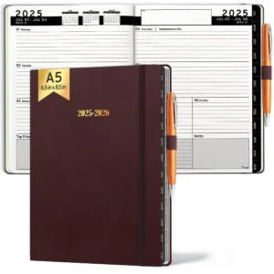 2025 2026 HARDCOVER Leather Planner Weekly & Monthly 6.5 x 8.5 Inch Academic Planner Business Personal or Student Pen Holder Thick Paper July 2025 Jun