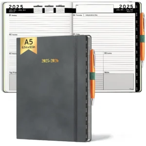 2025 2026 HARDCOVER Leather Planner Weekly & Monthly 6.5 x 8.5 Inch Academic Planner Business Personal or Student Pen Holder Thick Paper July 2025 Jun