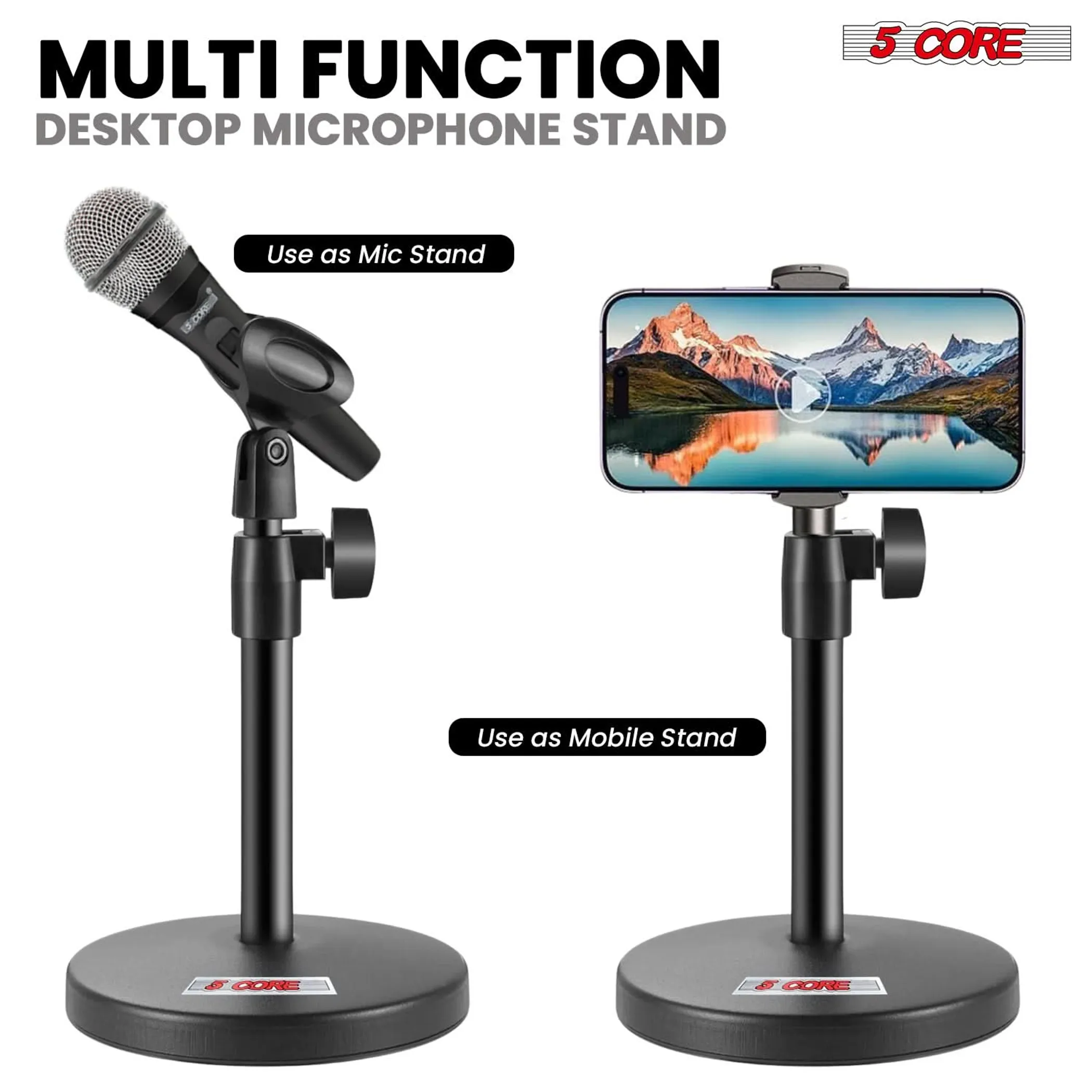 Desk Mic Stand Adjustable 3 in 1 with Phone Holder - Image 3
