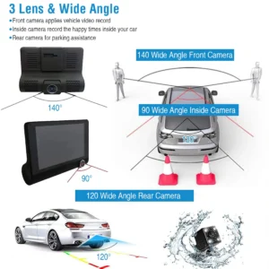 1296P Car DVR Dash Camera with Front Rear and Interior Recording - Image 3