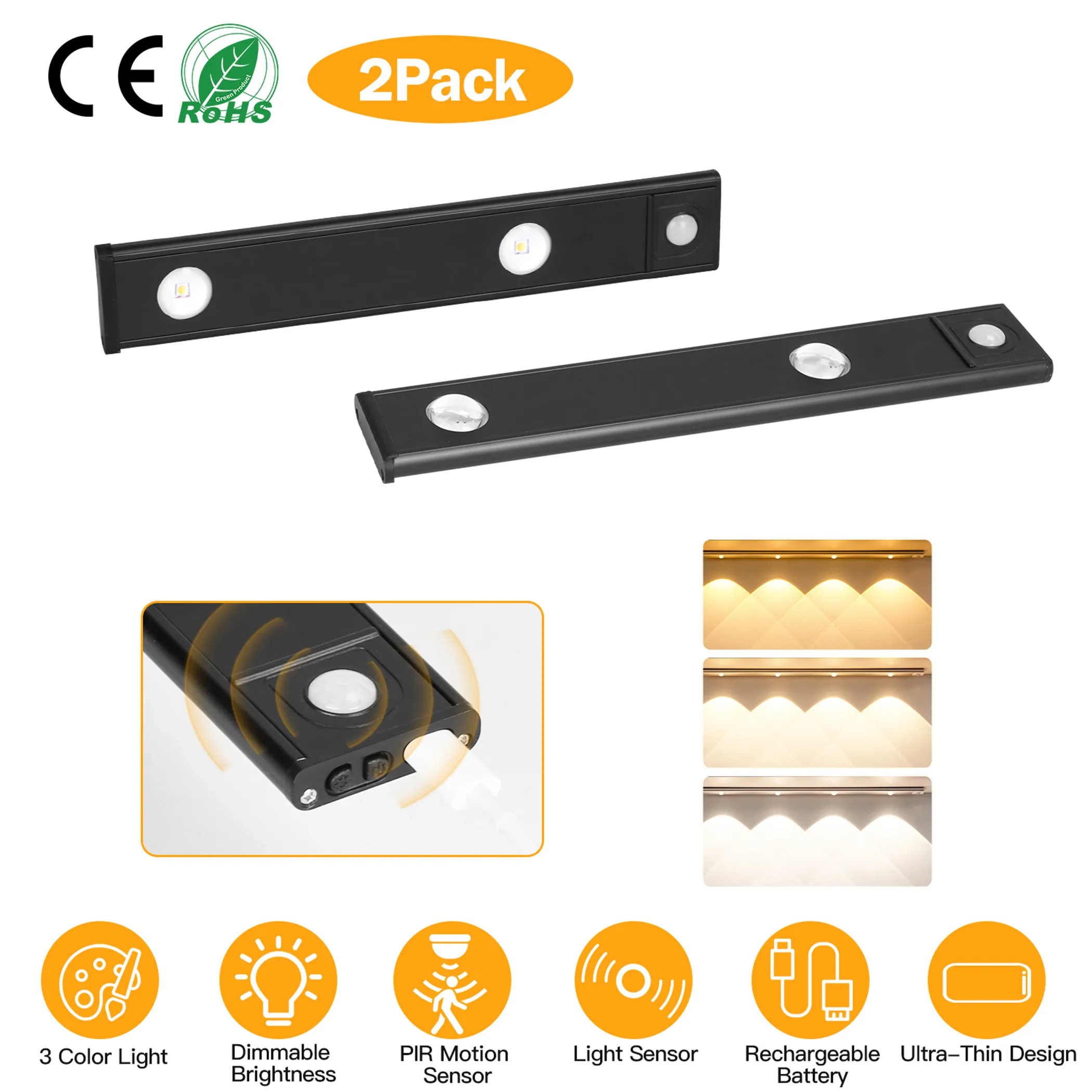 2Pack Rechargeable Cabinet Light Motion Sensor - Image 3