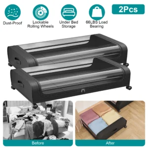 2Packs Under Bed Storage Containers Rolling Clothing Organizer - Image 3