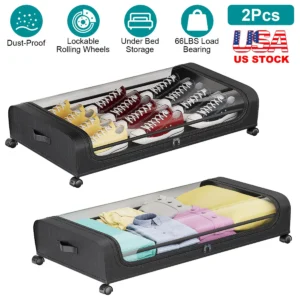 2Packs Under Bed Storage Containers Rolling Clothing Organizer - Image 4