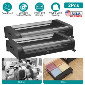 2Packs Under Bed Storage Containers Rolling Clothing Organizer - Image 5