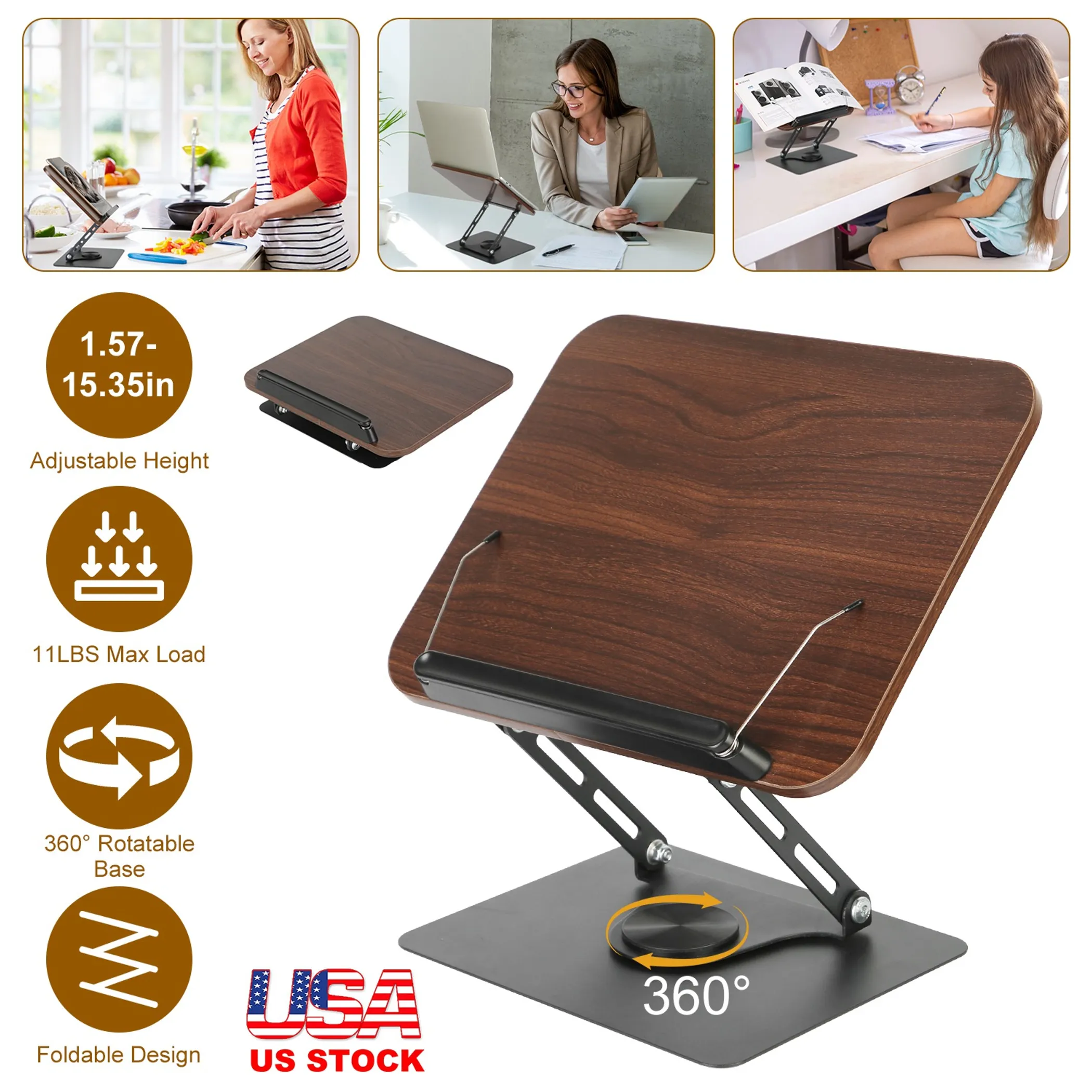 Adjustable Wooden Book Stand Foldable Reading Holder - Image 4