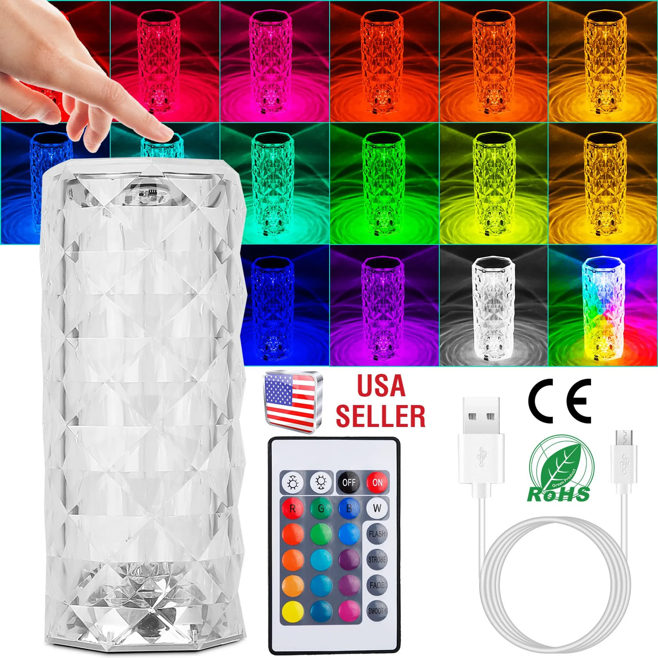 Crystal Diamond Rose Table Lamp LED Dimmable Night Light with Remote - Image 3