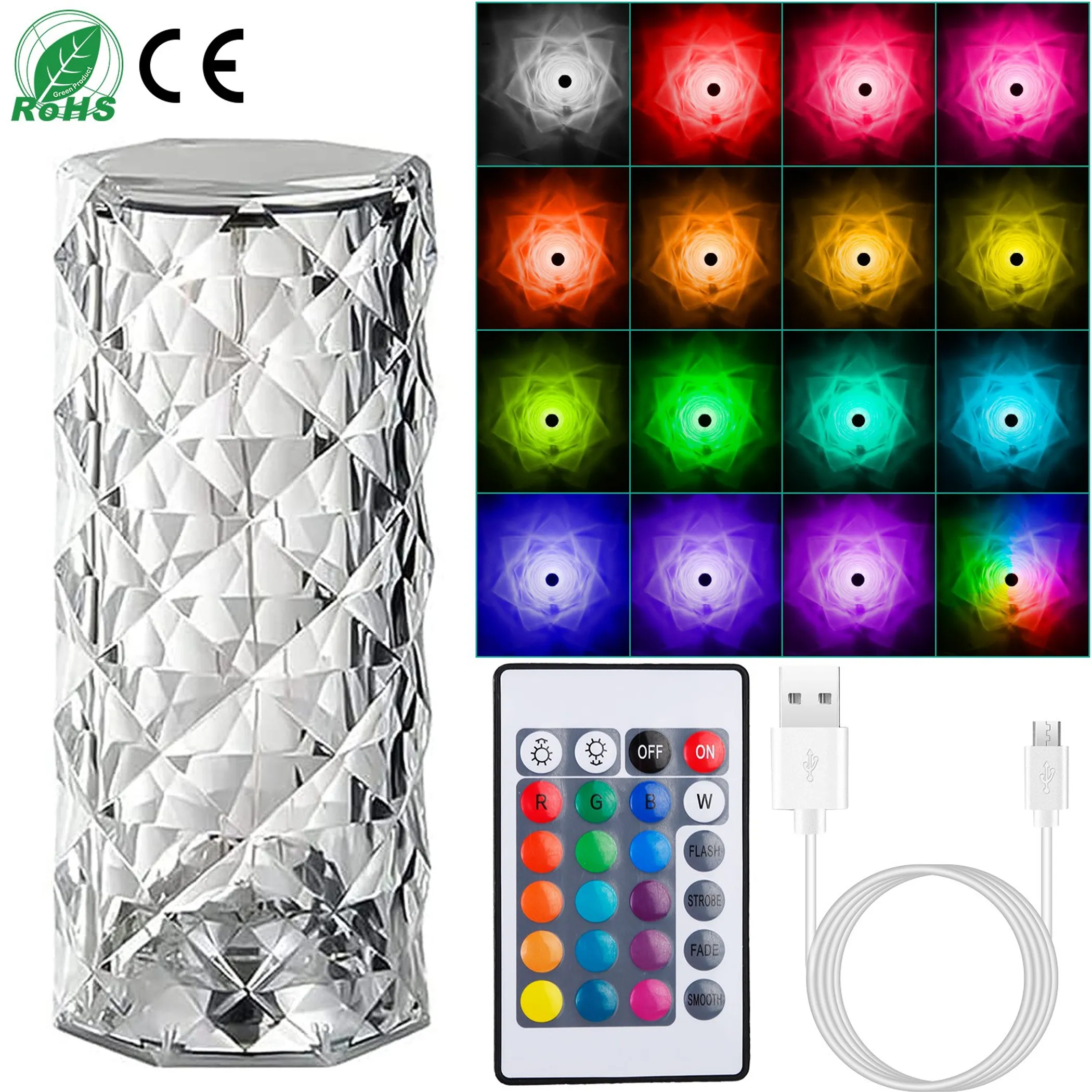 Crystal Diamond Rose Table Lamp LED Dimmable Night Light with Remote - Image 4