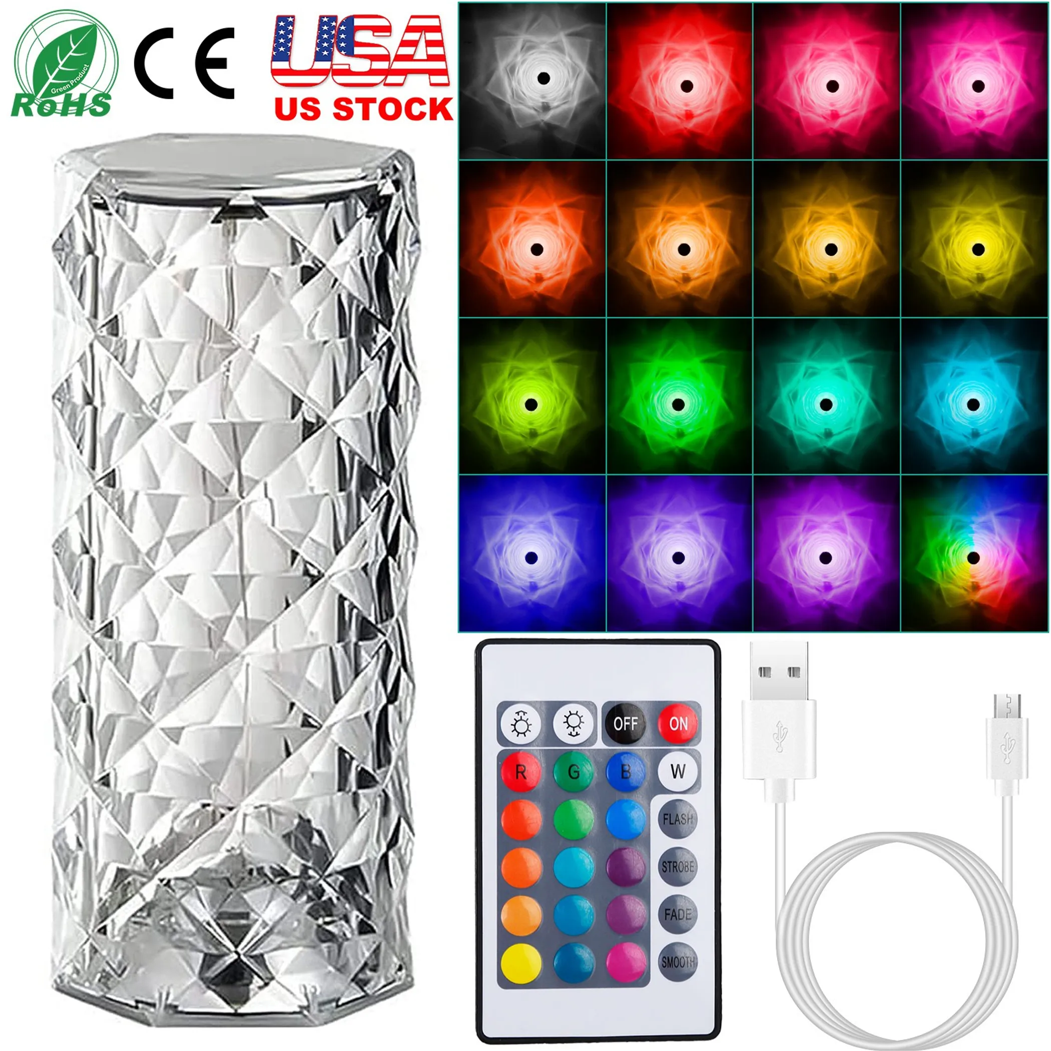 Crystal Diamond Rose Table Lamp LED Dimmable Night Light with Remote - Image 5