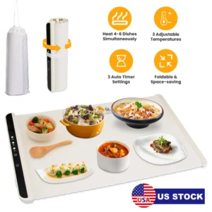 Electric Food Warming Tray, Roll Up Heated Mat for Keeping Meals Warm - Image 3