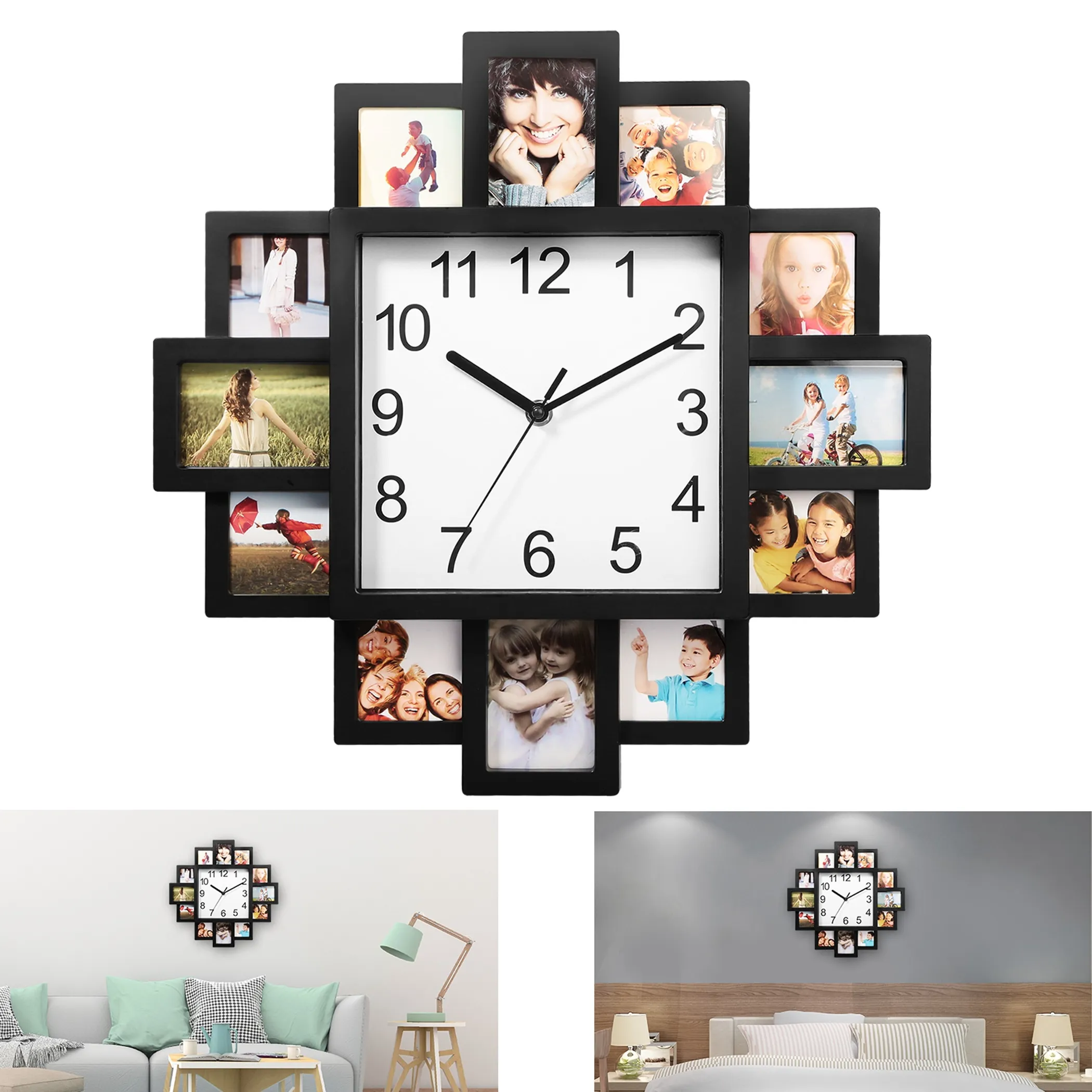 Photo Frame Clock 12 Picture Collage Wall Decor - Image 2