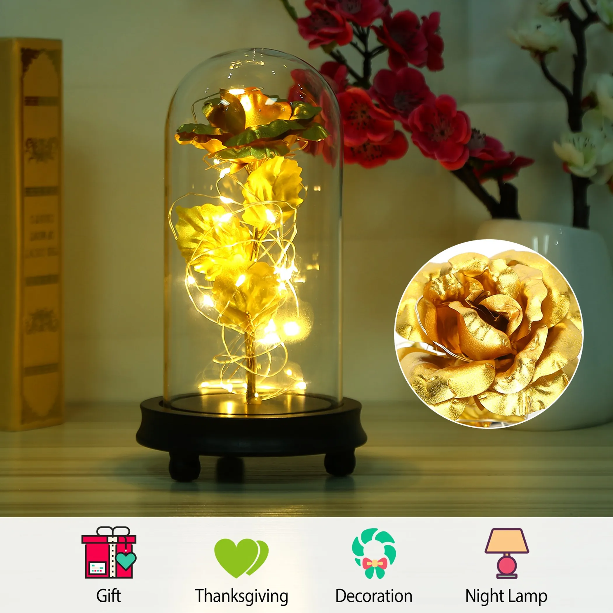Rose LED String Light Forever Rose Lamp Gift - Image 3