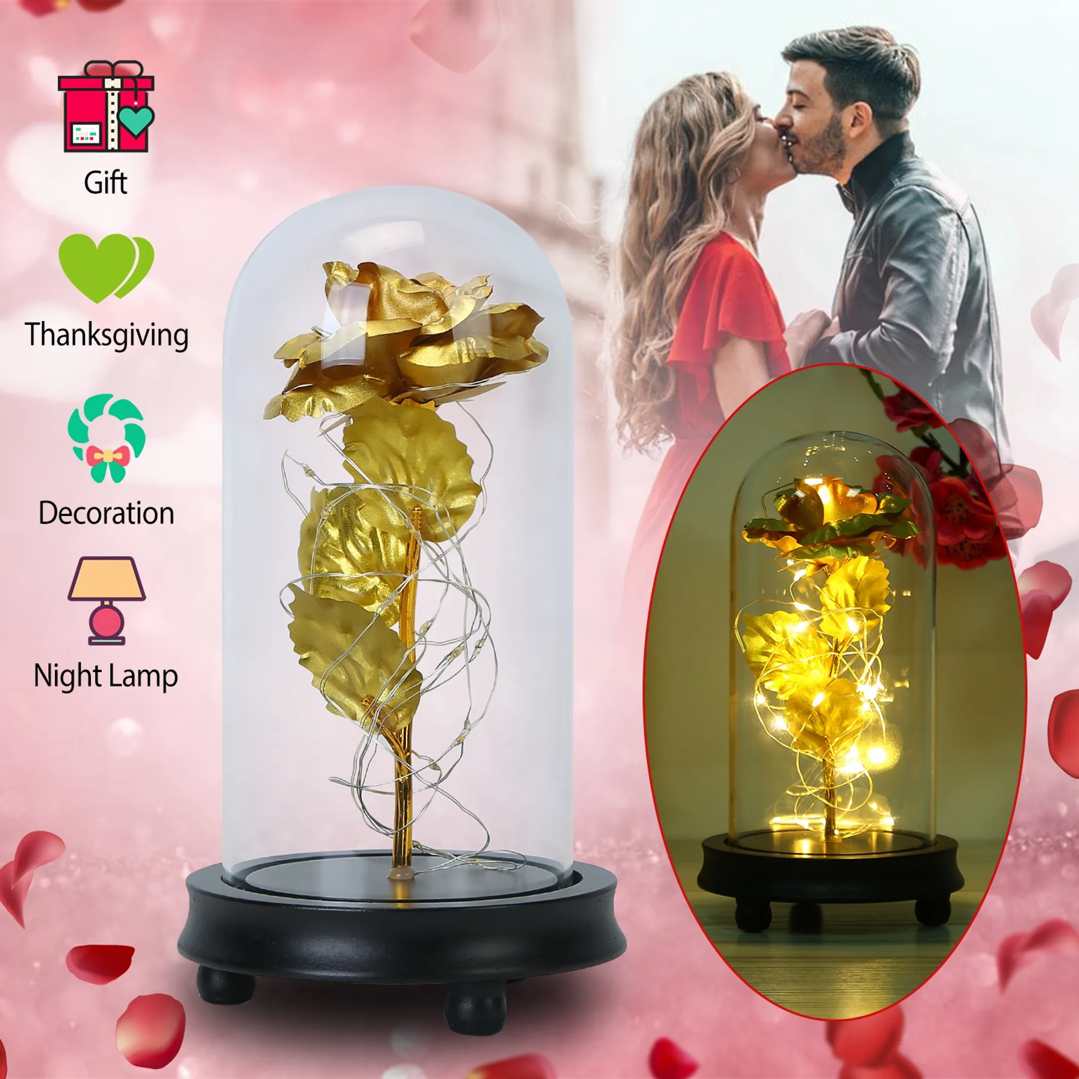 Rose LED String Light Forever Rose Lamp Gift - Image 5