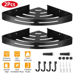 2Pcs Corner Shower Caddy Shelf Adhesive Bathroom - Image 3