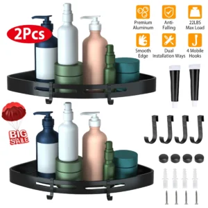 2Pcs Corner Shower Caddy Shelf Adhesive Bathroom - Image 4