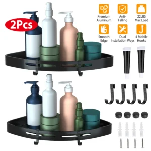 2Pcs Corner Shower Caddy Shelf Adhesive Bathroom - Image 5