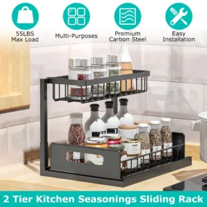 2 Tier Under Sink Organizers Pull Out Under Cabinet Basket - Image 4