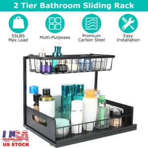 2 Tier Under Sink Organizers Pull Out Under Cabinet Basket - Image 5