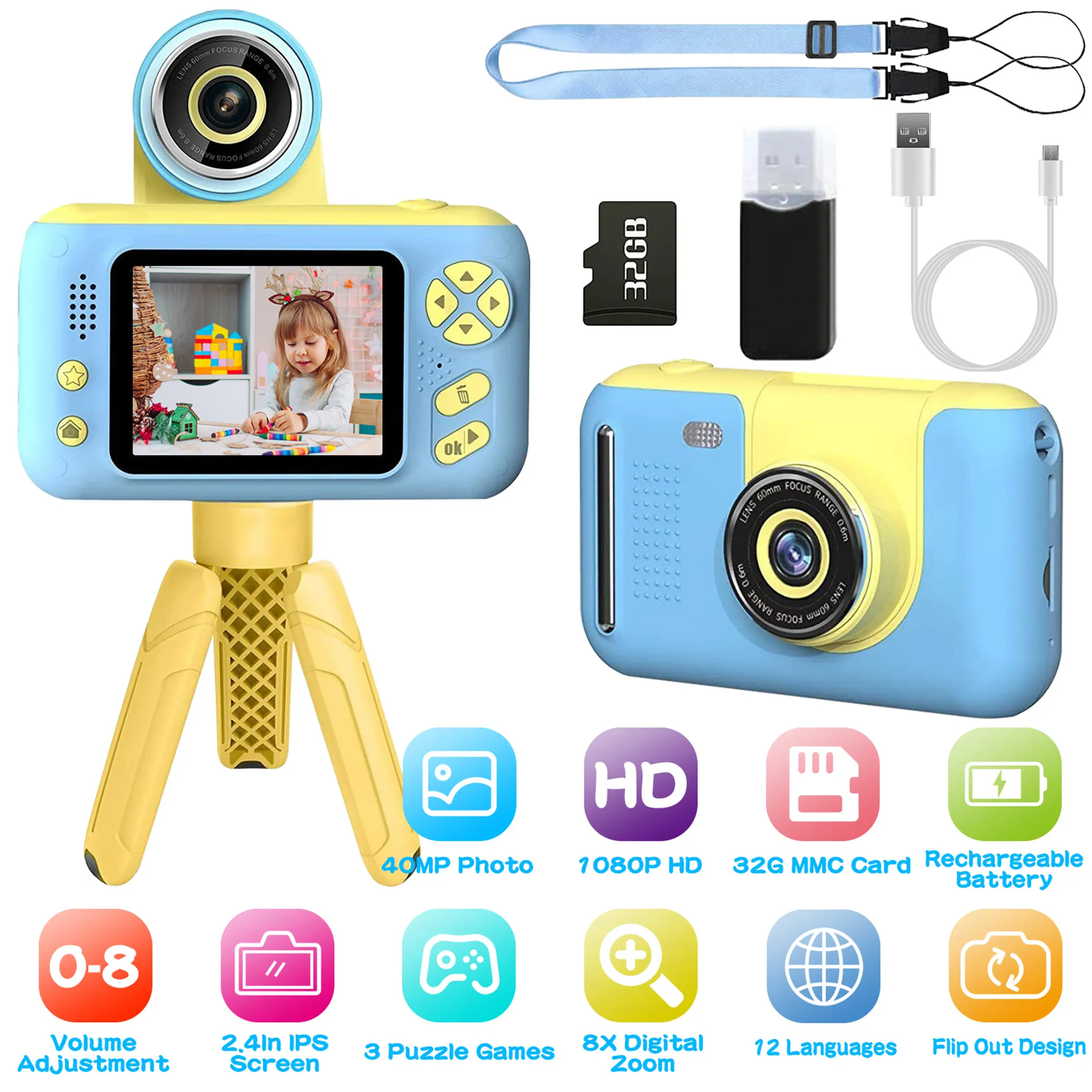 Kids Digital Camera with Flip Screen, 40MP Photos & 1080P HD Video Recorder - Image 2