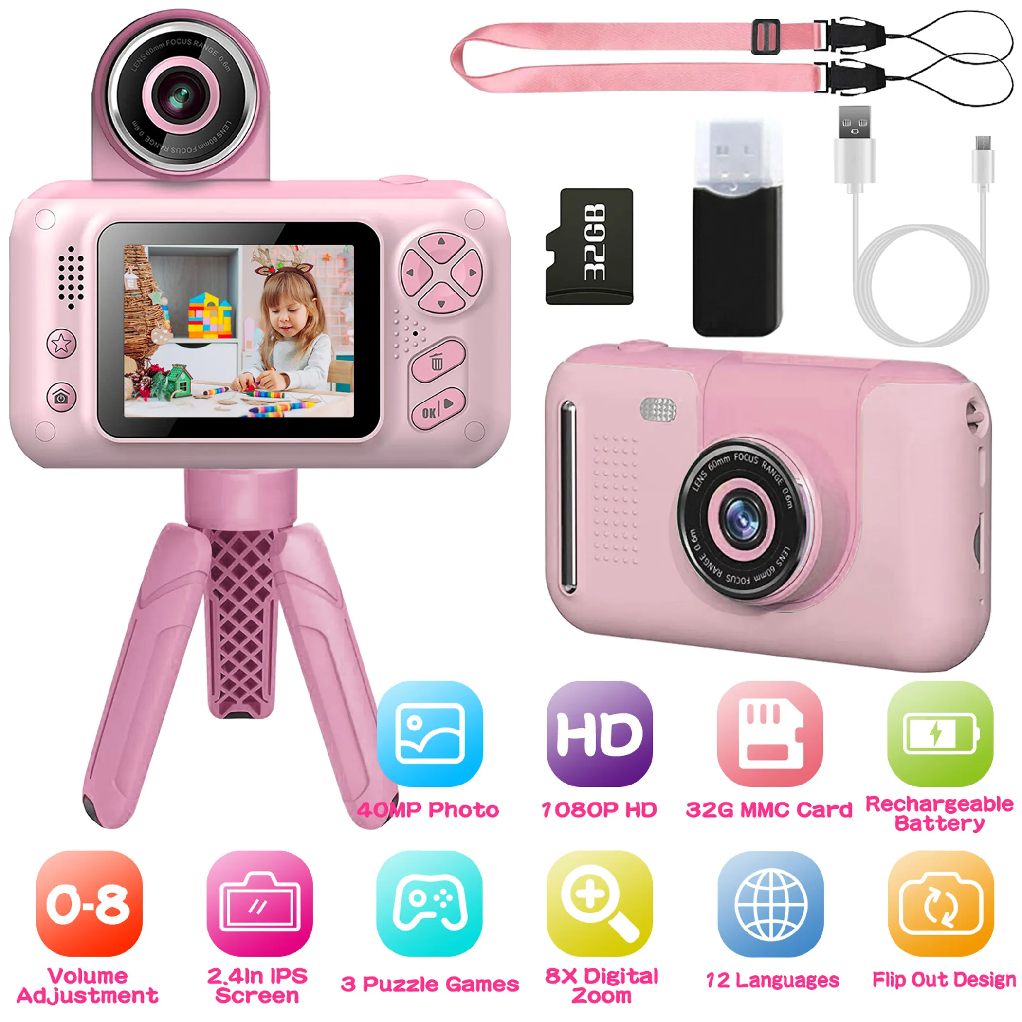 Kids Digital Camera with Flip Screen, 40MP Photos & 1080P HD Video Recorder - Image 3