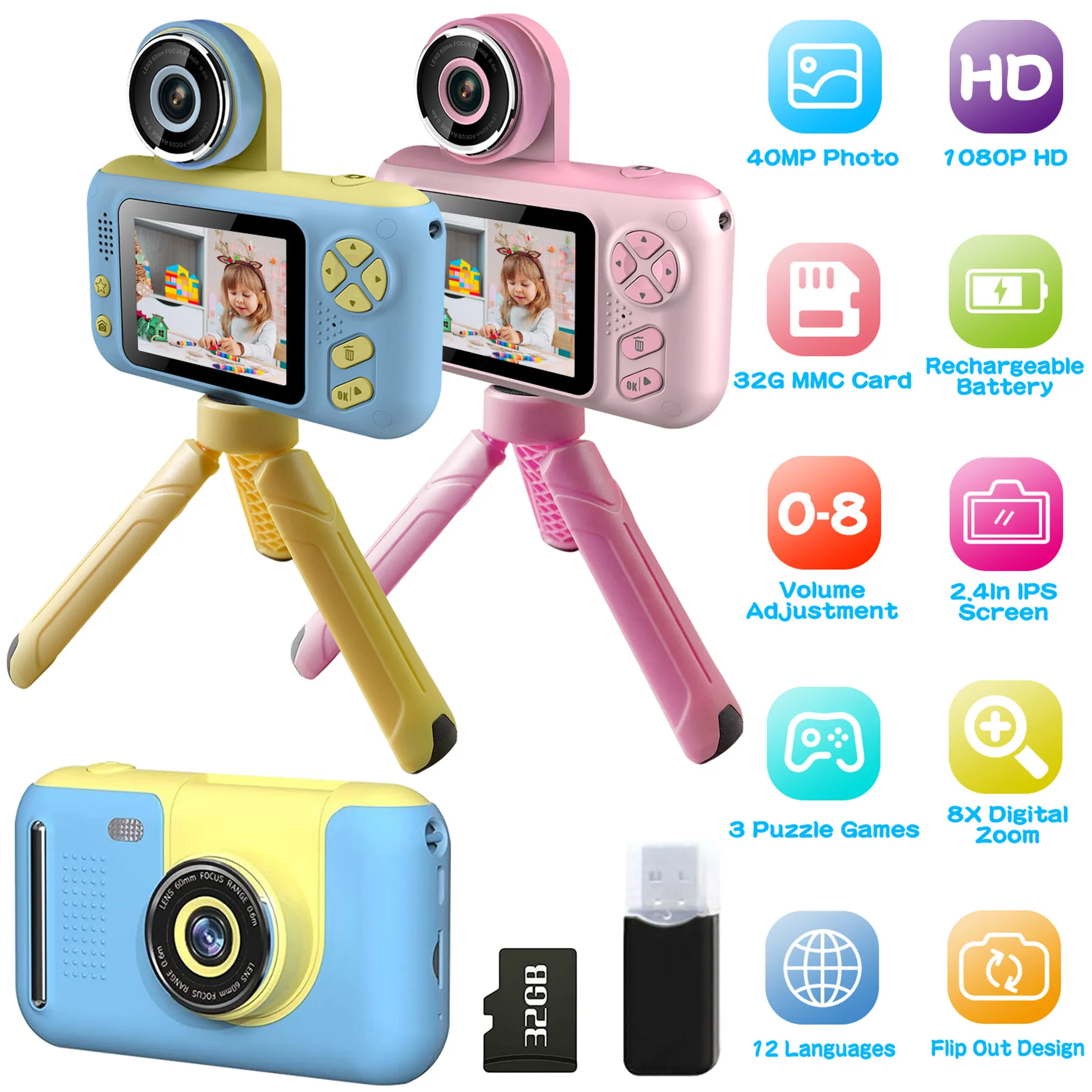 Kids Digital Camera with Flip Screen, 40MP Photos & 1080P HD Video Recorder - Image 4