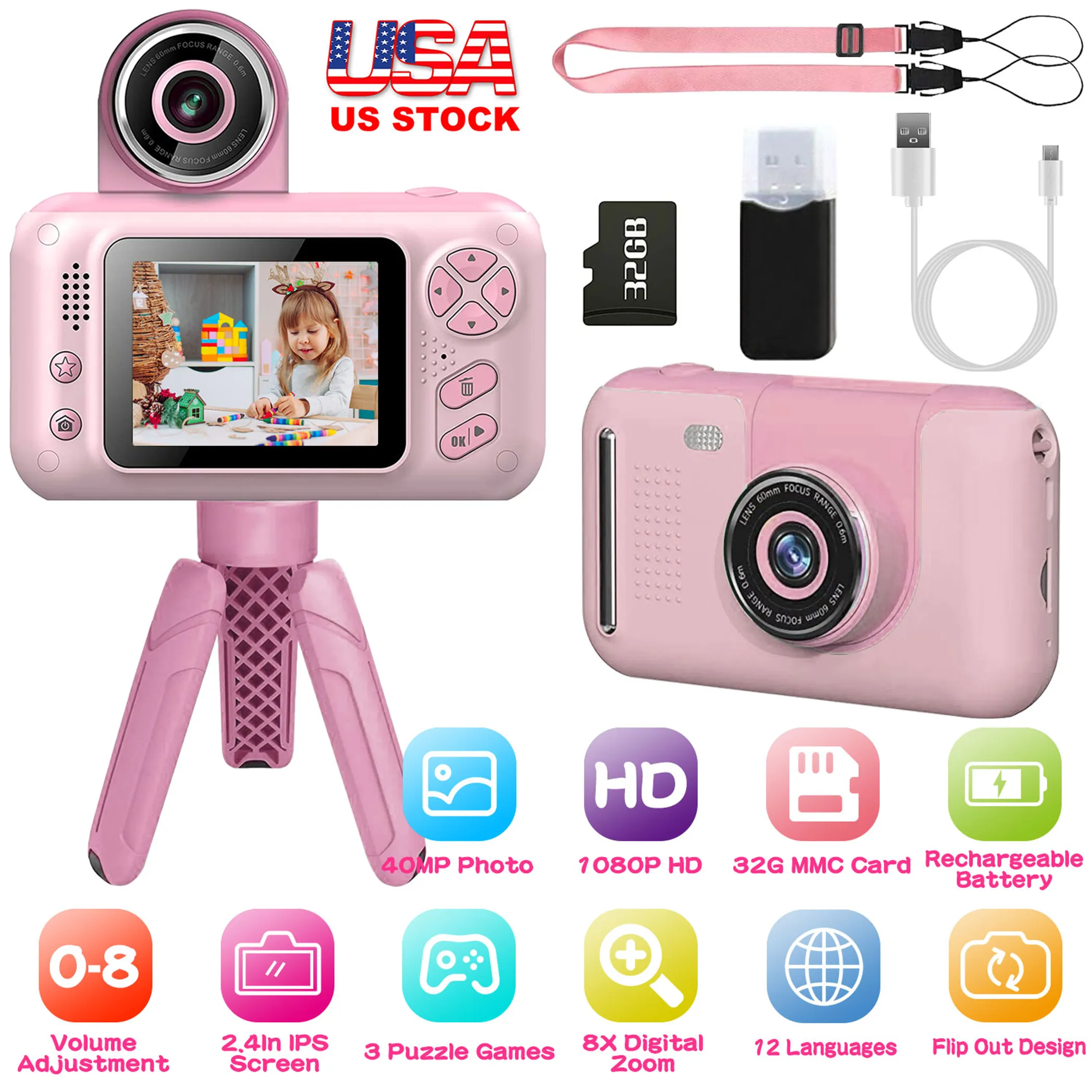 Kids Digital Camera with Flip Screen, 40MP Photos & 1080P HD Video Recorder - Image 5