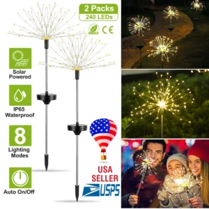 2 Pack Solar Starburst Lights 120 LED Outdoor Firework Garden Decorations - Image 4