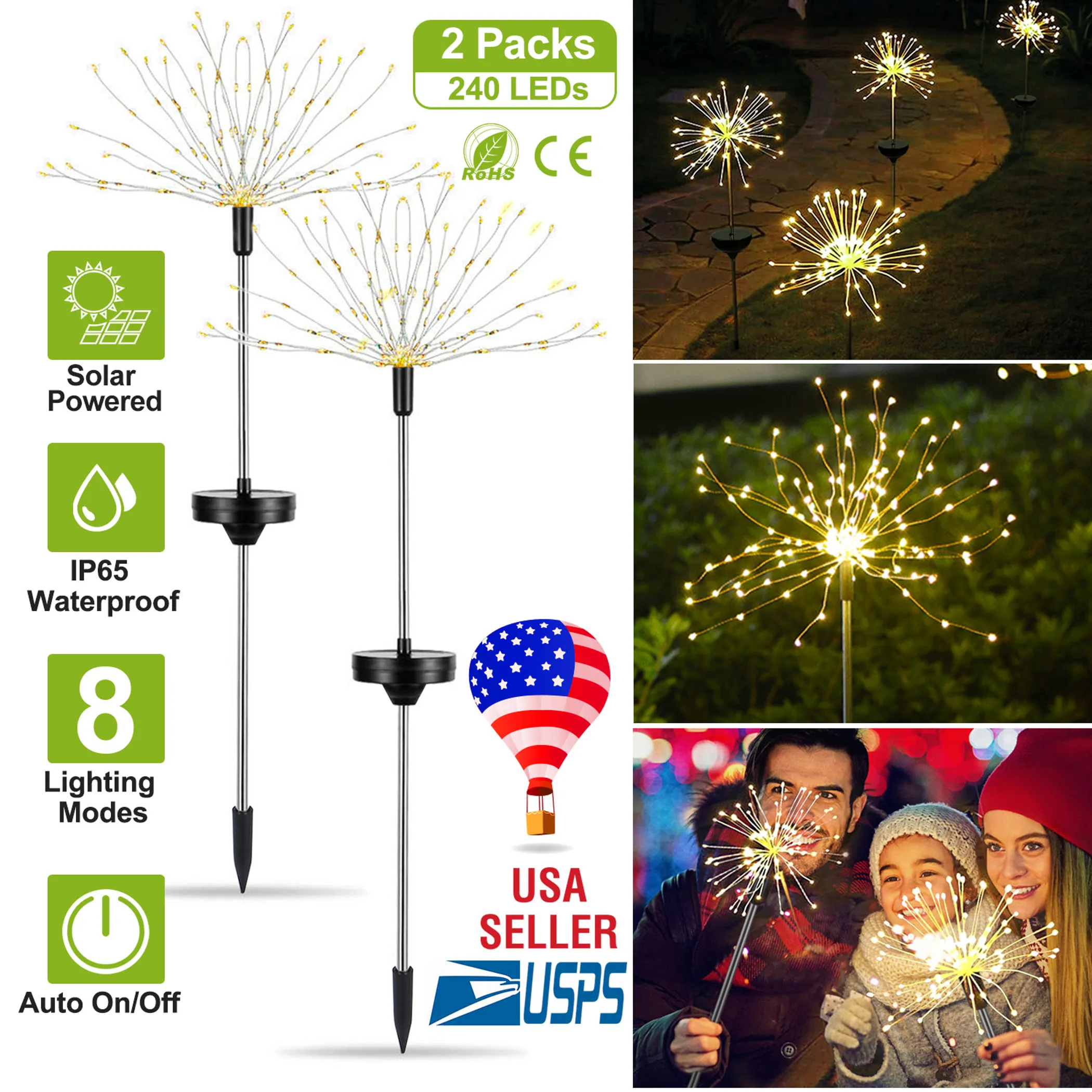 2 Pack Solar Starburst Lights 120 LED Outdoor Firework Garden Decorations - Image 4