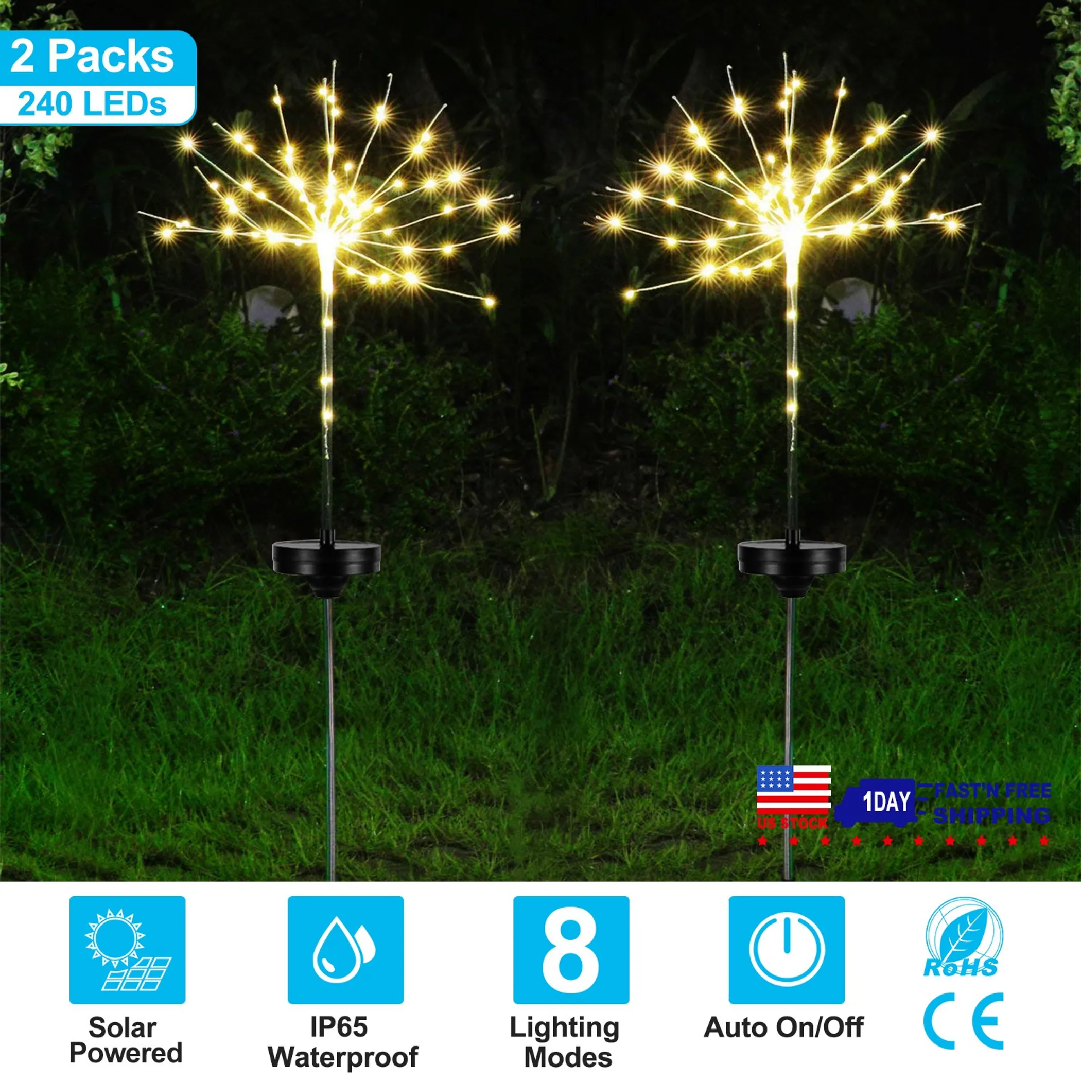 2 Pack Solar Starburst Lights 120 LED Outdoor Firework Garden Decorations - Image 5