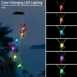 Alternative view of LED Solar Hummingbird Wind Chime Solar String Lights