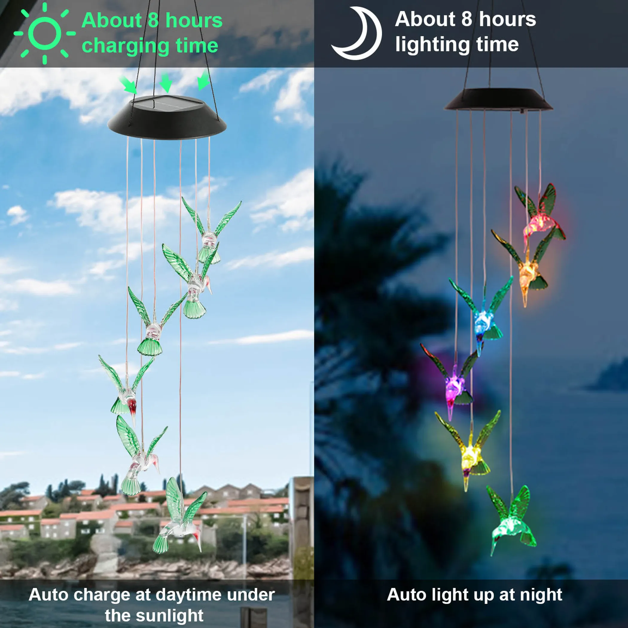 LED Solar Hummingbird Wind Chime Solar String Lights - Image 5